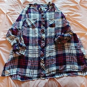 JustFab Red/White/Blue Plaid Top